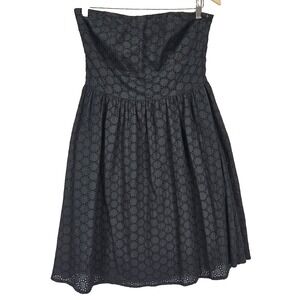 Emmelee Strapless Eyelet A-Line Summer Dress Women Sz L Black Soft Cotton Lined